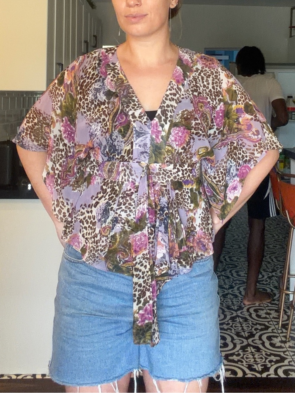 Y2K Bohemian Purple Floral Leopard beaded flowy Top Blouse